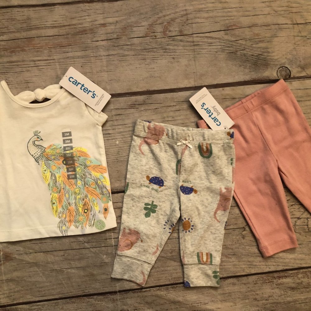 Carter's Animal Clothing Set, Peacock Top &Animal Friends Pants Size 3 Month NWT